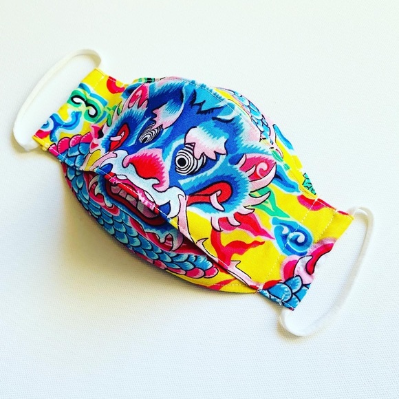 NEW Handmade Yellow Dragon Print 3D Face Mask - Picture 3 of 6